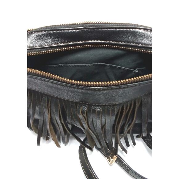 Fossil Fringe Leather Purse Double Zippers Interior Pockets Shoulder Strap - Picture 5 of 5